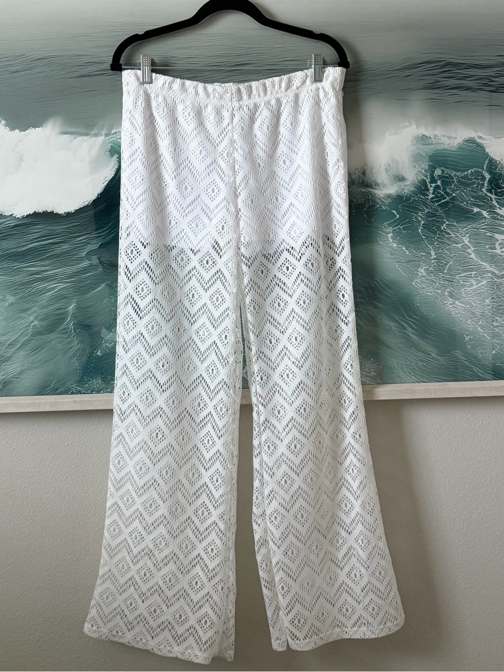 White Crochet Wide-Leg Beach Pants